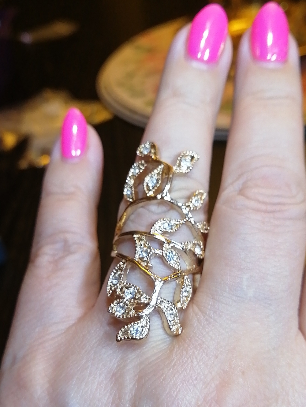 Gold Leaf Cluster Statement Ring 4.5 Cm Long, Size 8.75